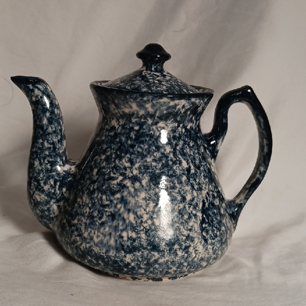 Curzon Vintage Blue Splatterware Ceramic Teapot Coffeepot